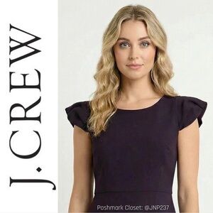 { J. Crew } Pleated Wool Cap Sleeve Midi Dress in Plum